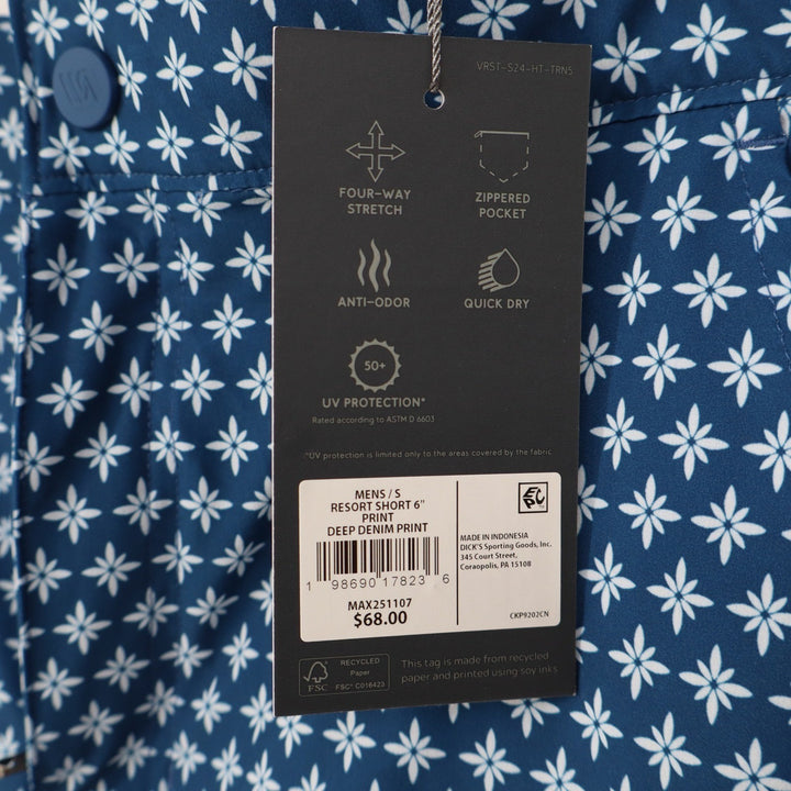 VRST Mens Resort Short 6" Deep Denim Print Blue Floral Stretch Size S NEW