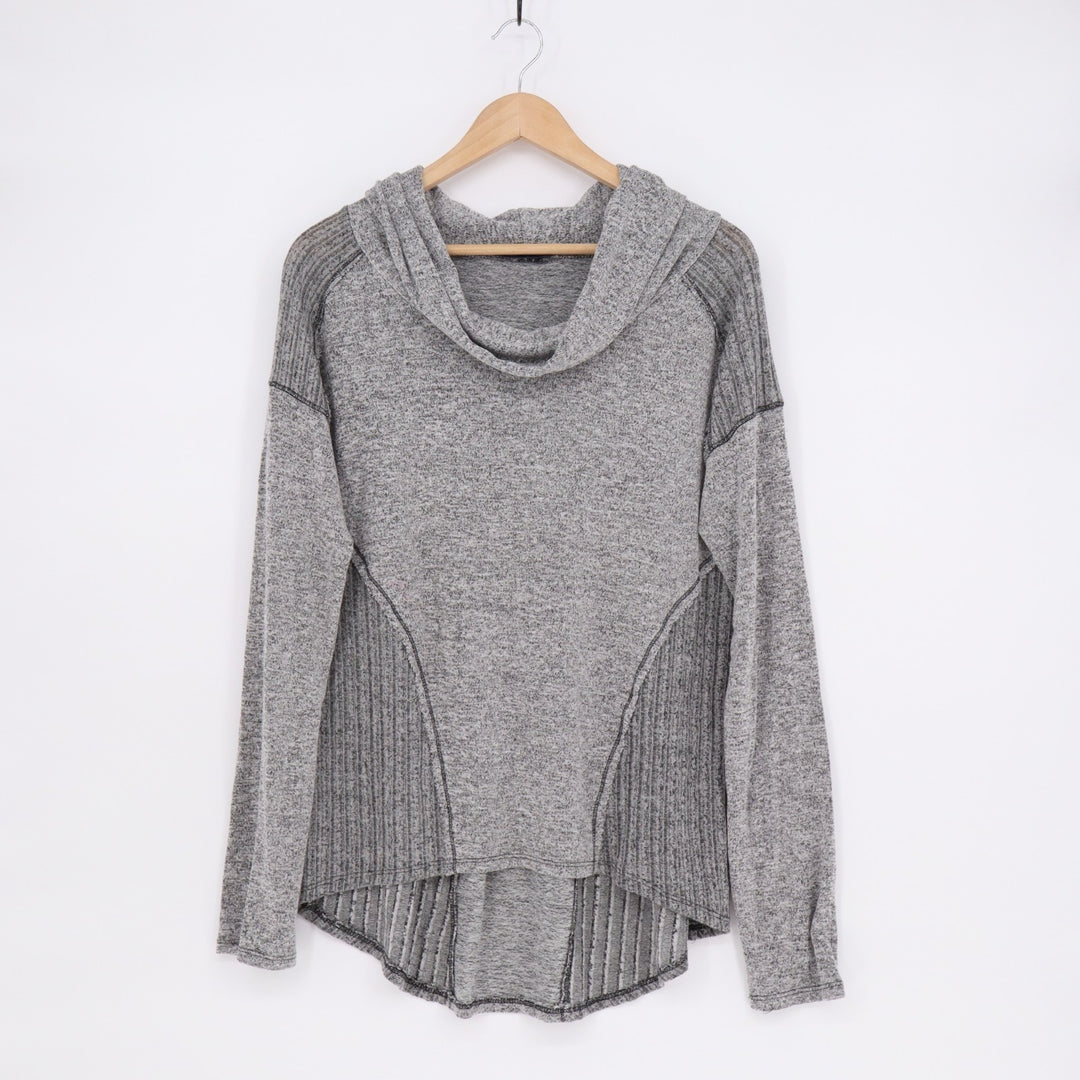 Sweet Claire Sweater Womens Heather Gray Ribbed Cowl Neck Long Sleeve Pullover