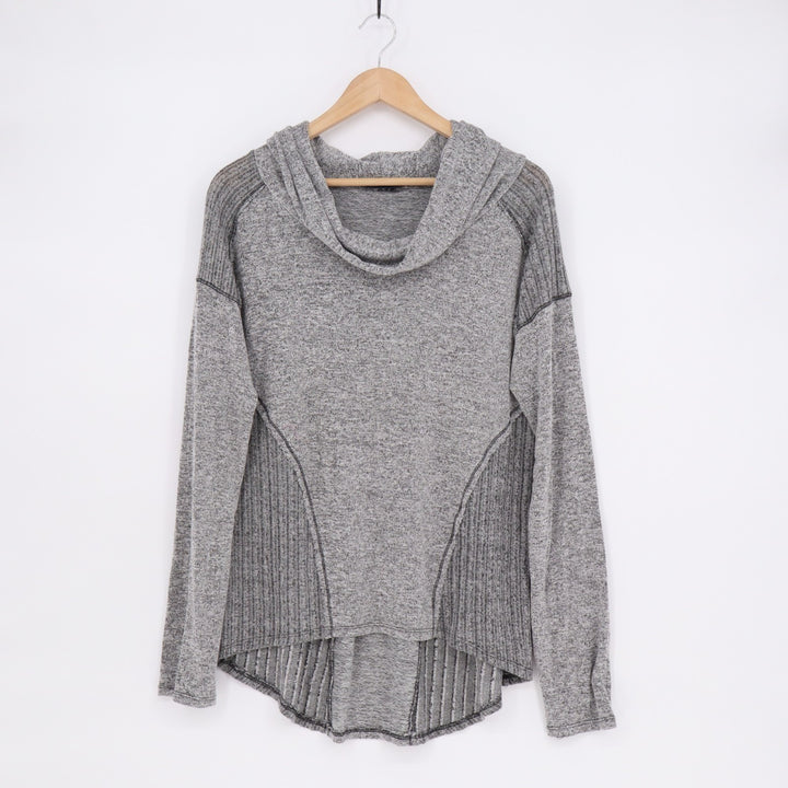 Sweet Claire Sweater Womens Heather Gray Ribbed Cowl Neck Long Sleeve Pullover