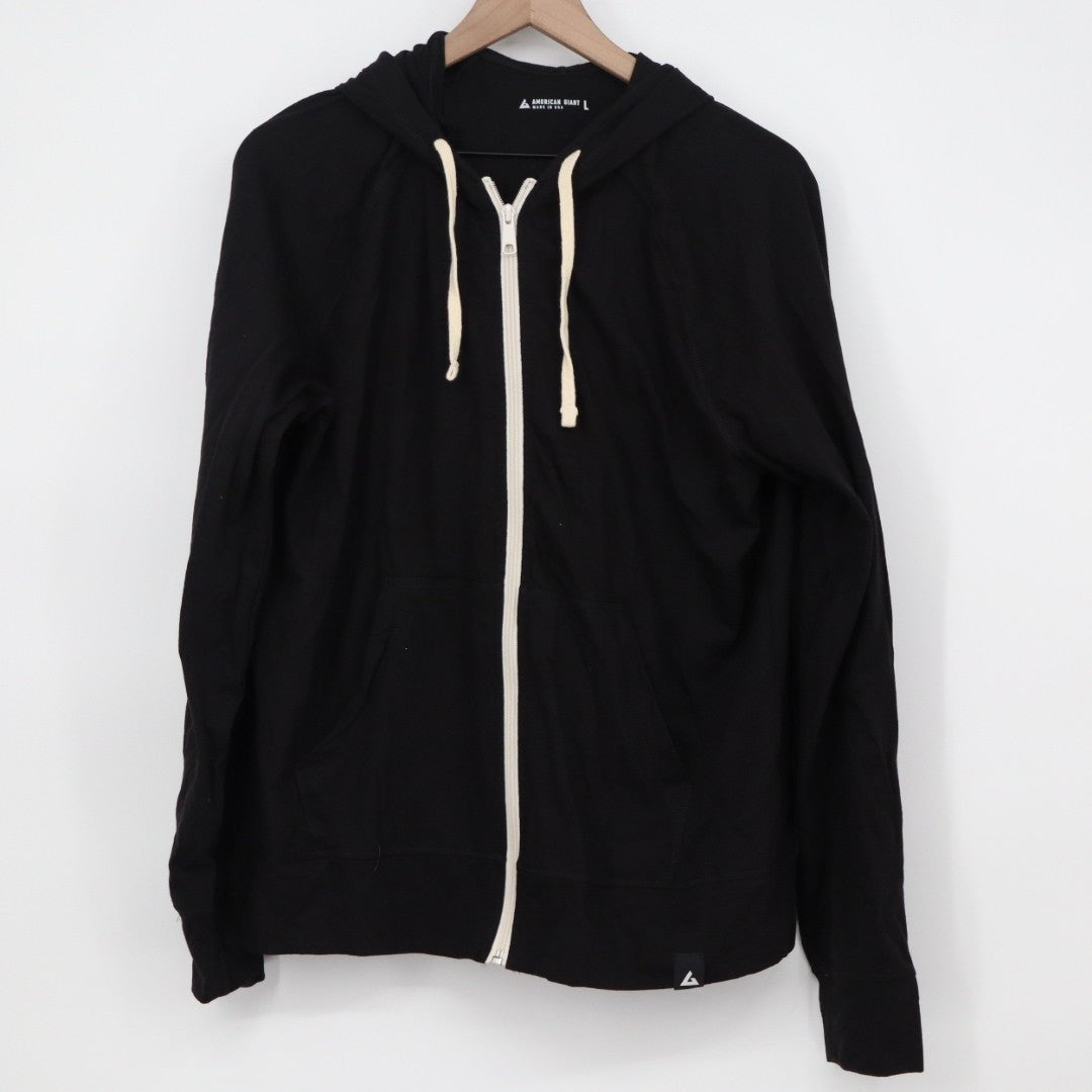 American Giant Lightweight Full Zip Hoodie Women's Large Black Fleece Lined