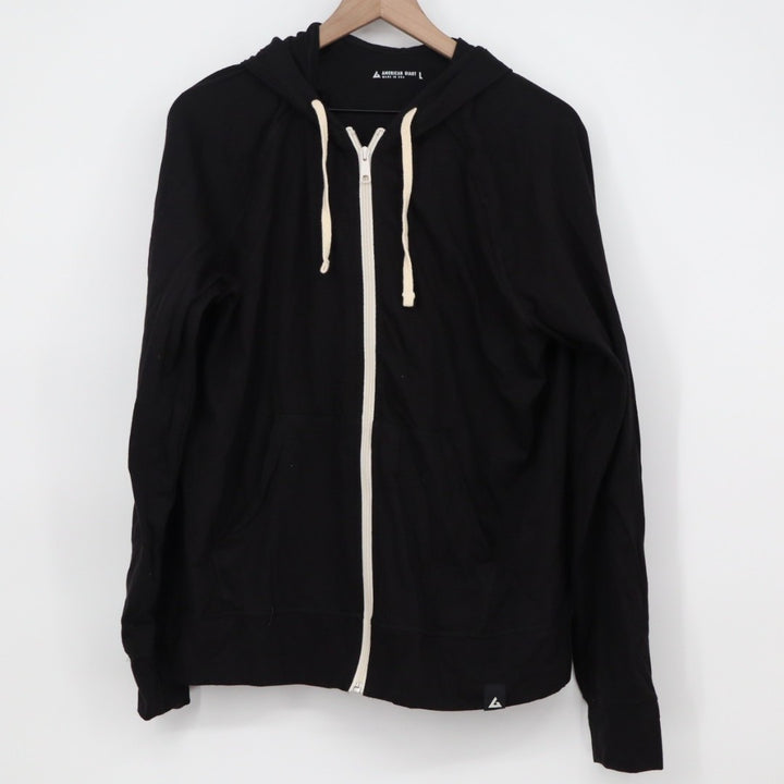 American Giant Lightweight Full Zip Hoodie Women's Large Black Fleece Lined