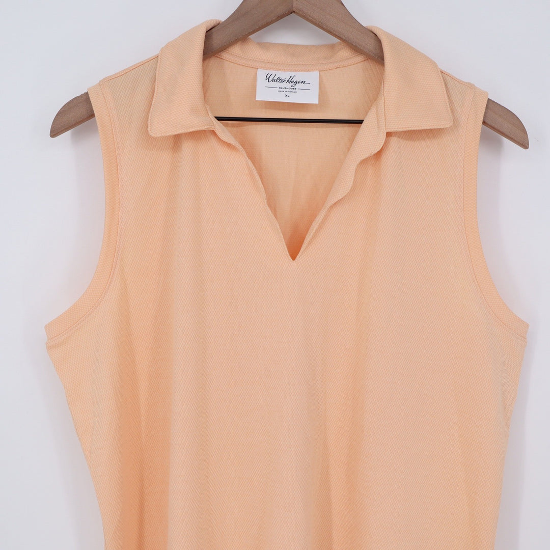 Walter Hagen Clubhouse Womens XL Peach Orange Sleeveless V-Neck Golf Polo Shirt