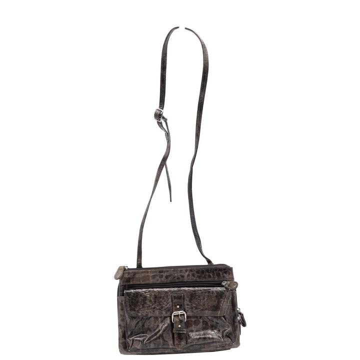 Unbranded Crossbody Womens Small Croc Embossed Brown Multi-Pocket Excellent
