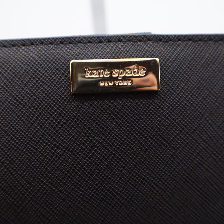 Kate Spade New York Black Saffiano Leather Slim Bifold Continental Wallet Gold