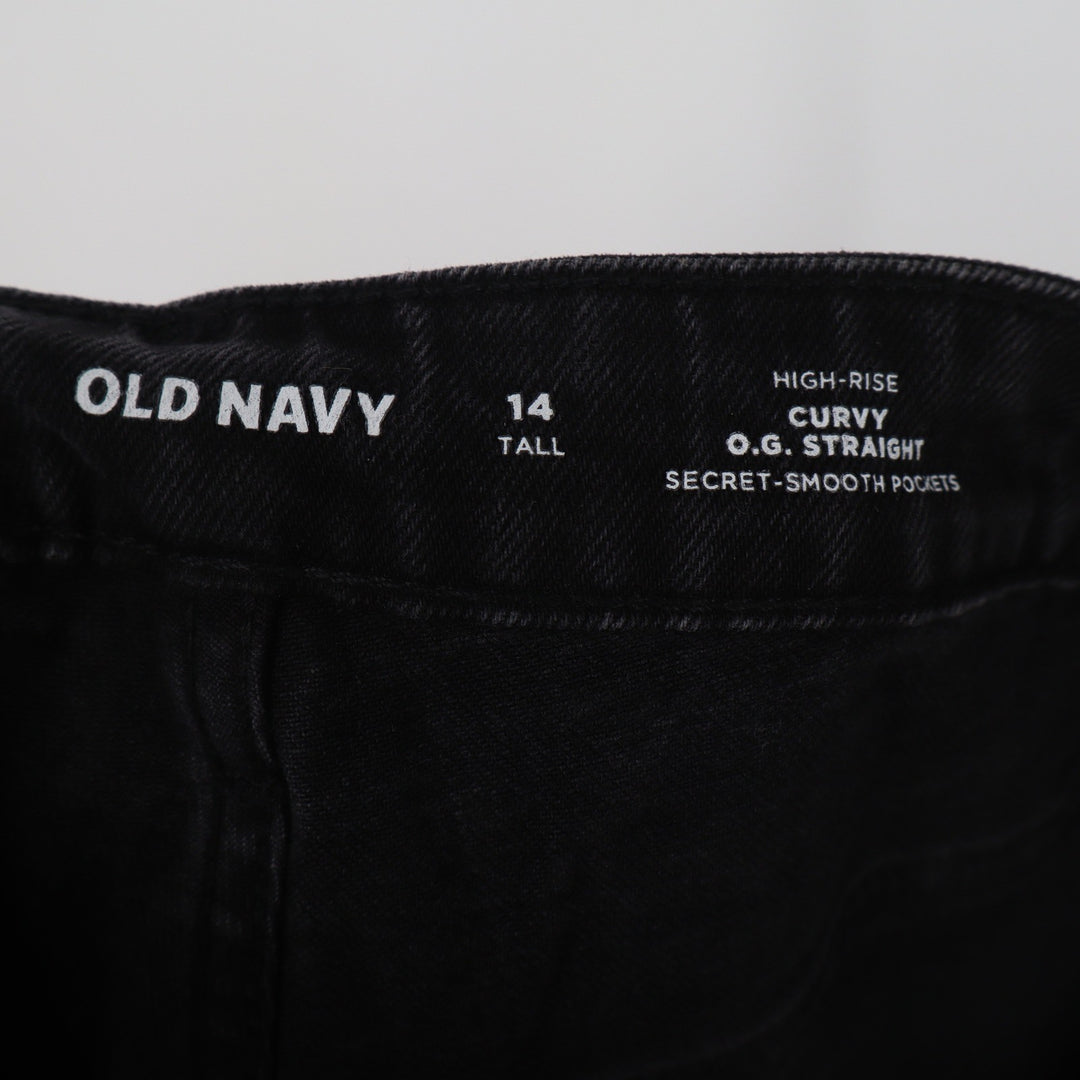 Old Navy Jeans Womens 14 Tall Curvy O.G. Straight Black Raw Hem Excellent