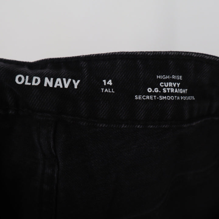 Old Navy Jeans Womens 14 Tall Curvy O.G. Straight Black Raw Hem Excellent