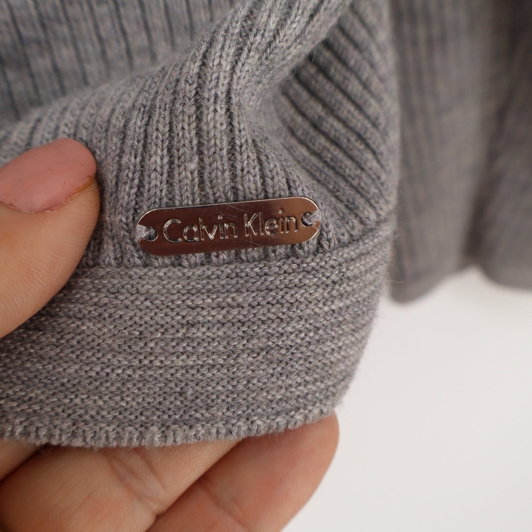 Calvin Klein Gray Ribbed Full Zip Cardigan V-Neck Sweater XL