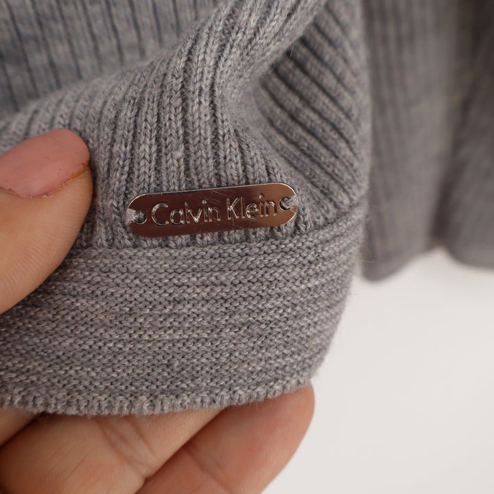 Calvin Klein Gray Ribbed Full Zip Cardigan V-Neck Sweater XL