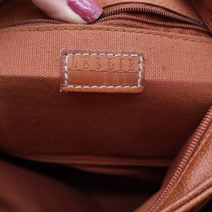 Leslie Fay Shoulder Bag Womens Medium Brown Leather Stirrup Hardware Good