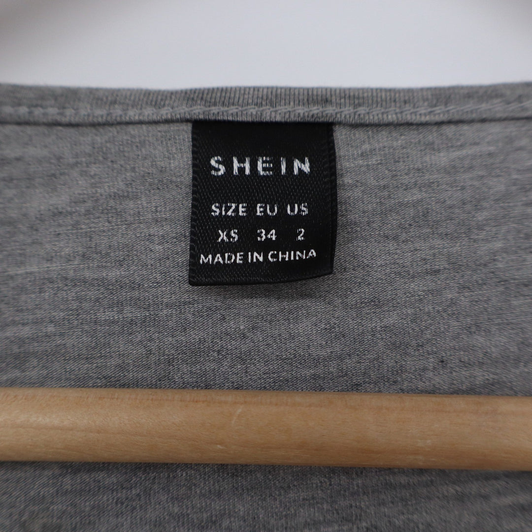 SHEIN Womens Heather Grey Scoop Neck Long Sleeve Crop Top XS