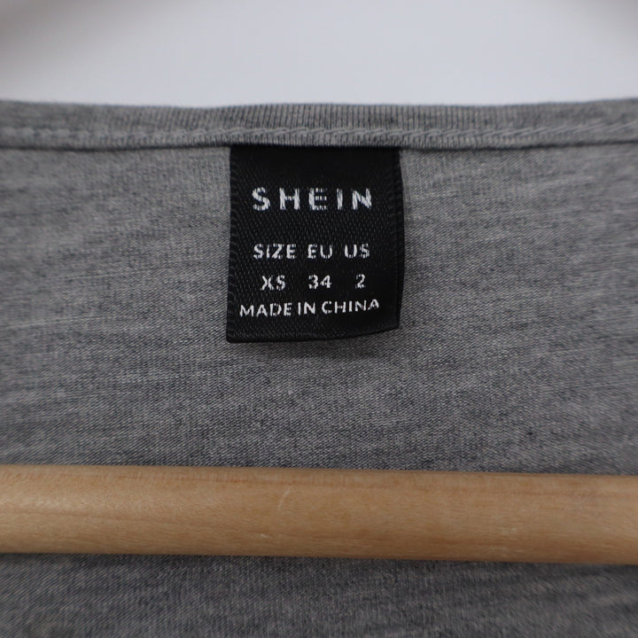SHEIN Womens Heather Grey Scoop Neck Long Sleeve Crop Top XS