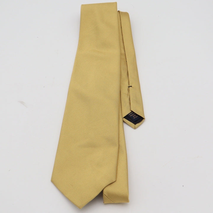 Brooks Brothers Makers Gold Silk Tie Solid Ribbed Woven in England Made in USA