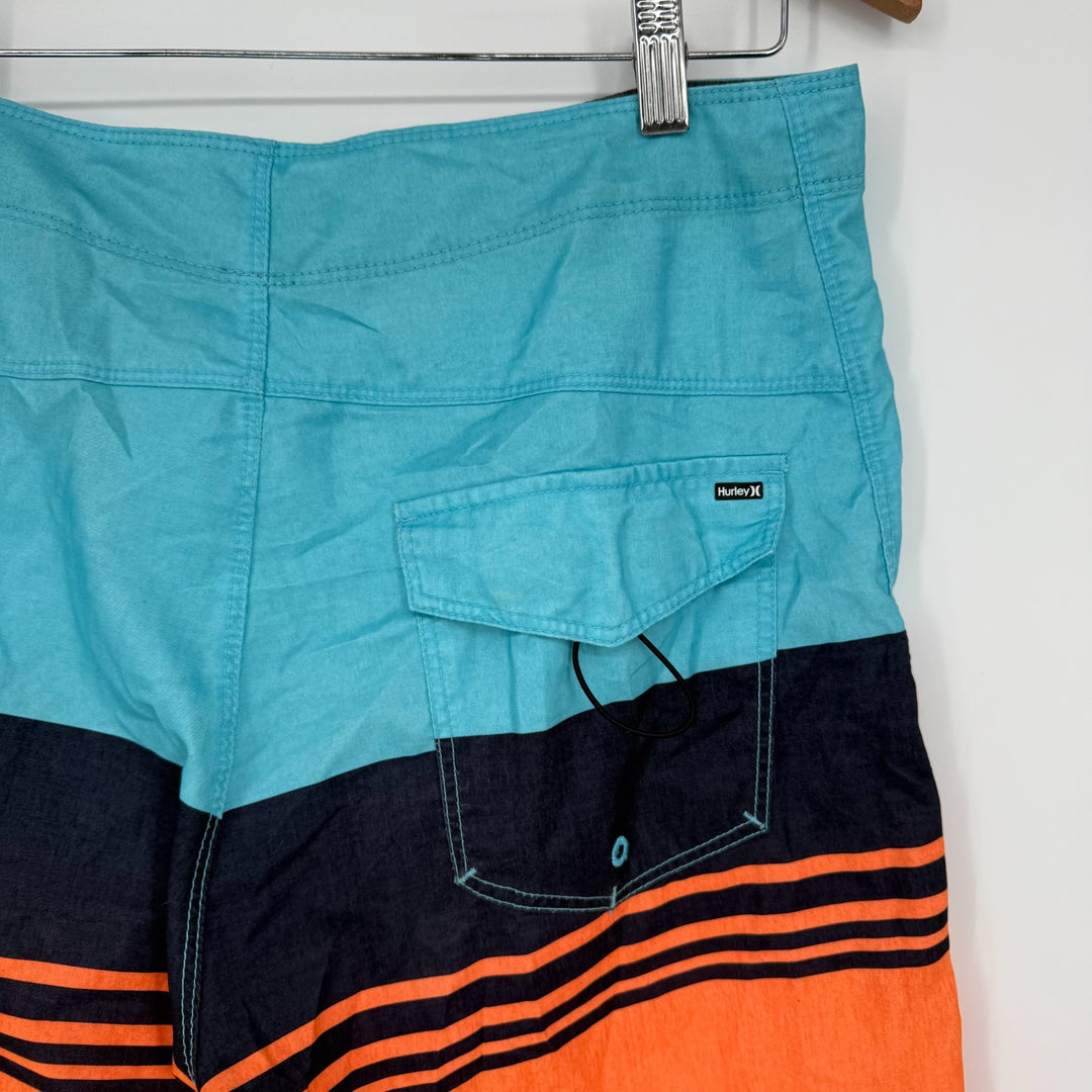 Hurley Board Shorts Mens 30 Multicolor Striped Surf Swimwear Pocket Drawstring