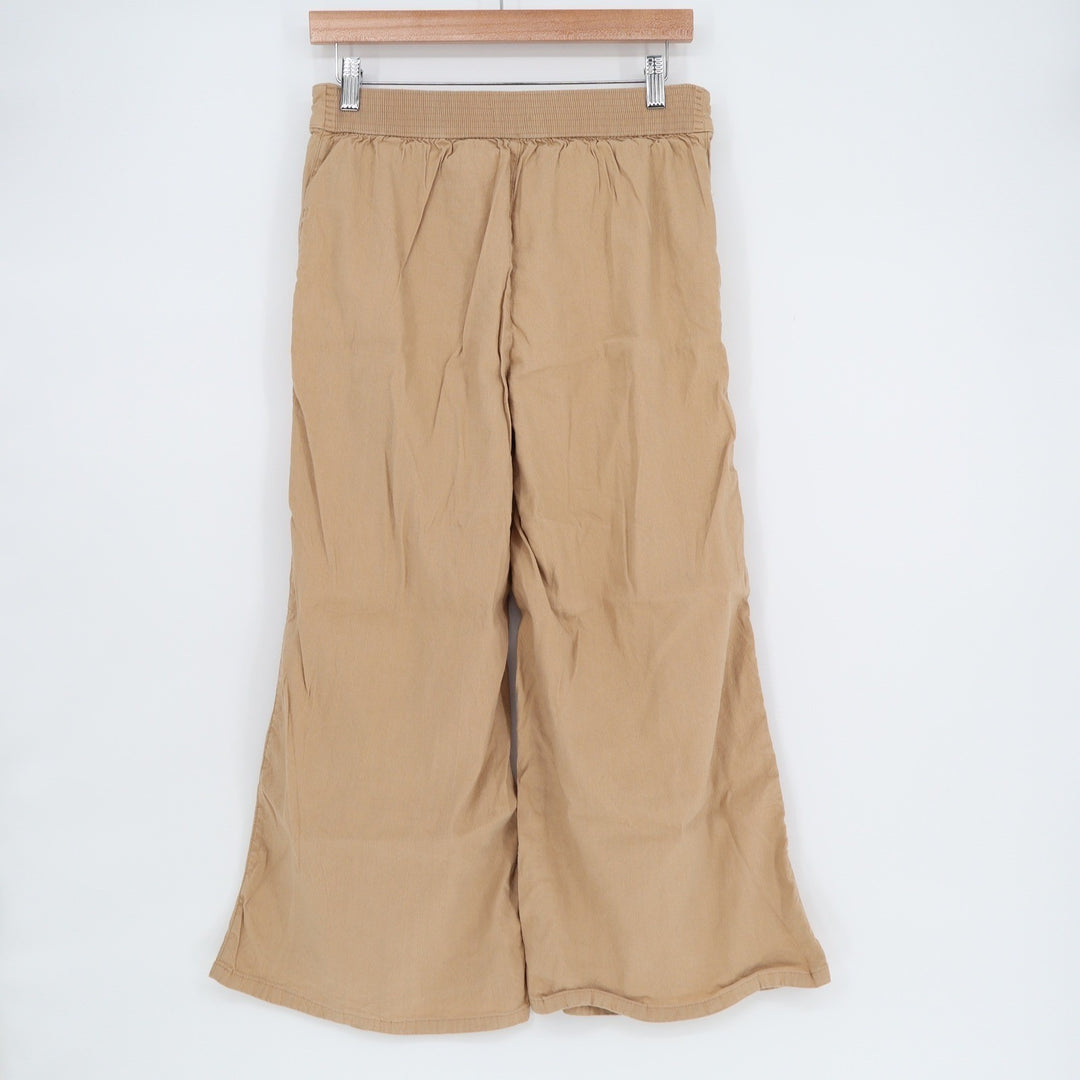 Halston Womens Tan Linen Blend Wide Leg Cropped Pants Size S Khaki DVA 963
