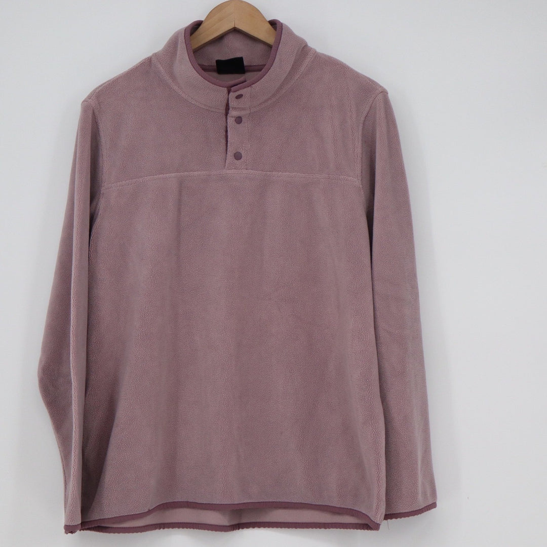 32 Degrees Heat Womens Fleece Pullover Snap Mock Neck Mauve Pink Large