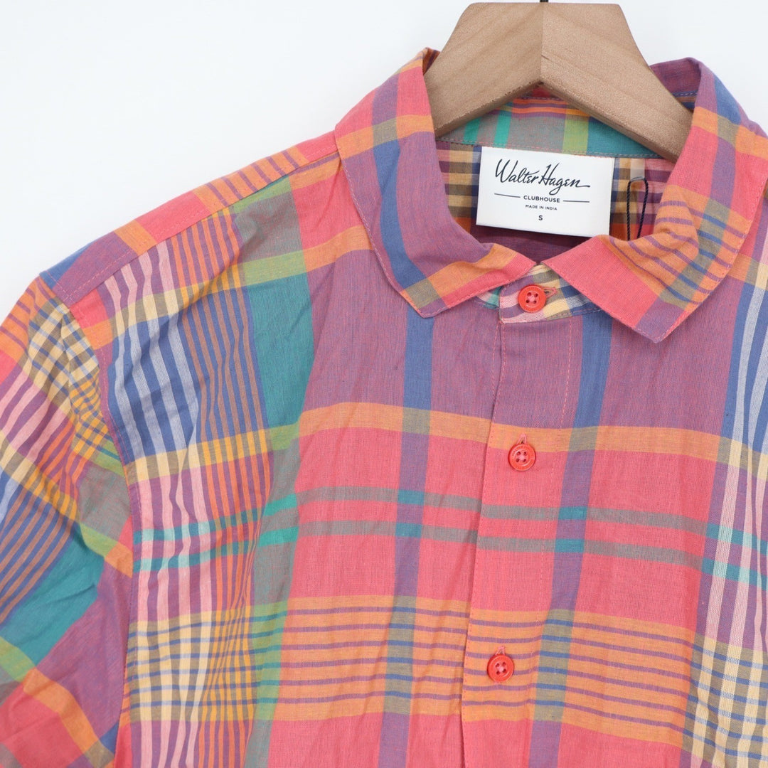 Walter Hagen Clubhouse Mens S Madras Multi Plaid Short Sleeve Button Down Shirt