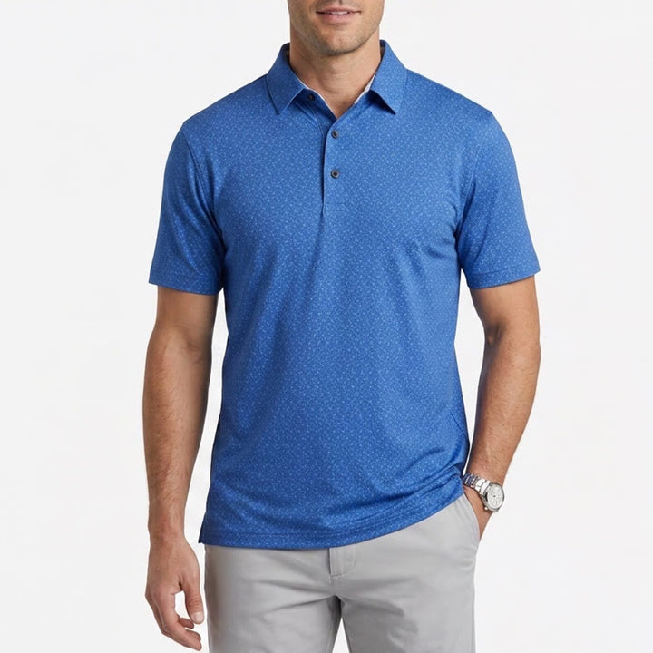 VRST Mens Blue Geometric Print Performance Golf Polo Shirt Size M