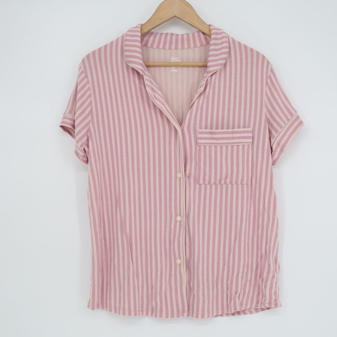 Stars Above Pink Striped Pajama Set Short Sleeve Top Cropped Pants Medium