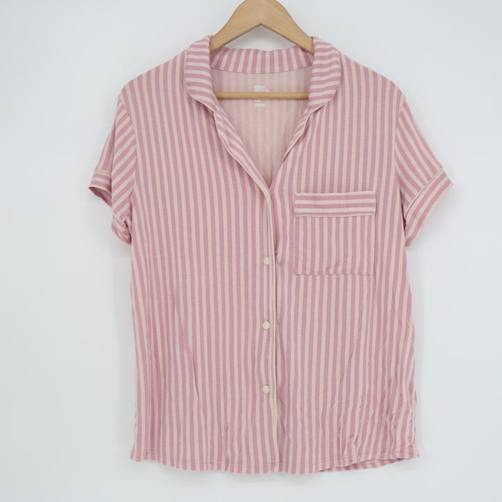 Stars Above Pink Striped Pajama Set Short Sleeve Top Cropped Pants Medium
