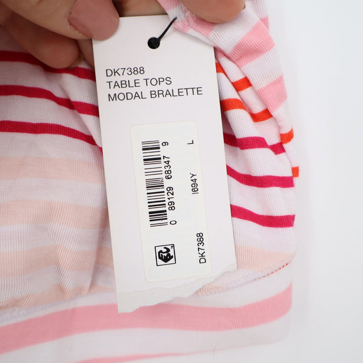 DKNY Womens Pink Orange Striped Modal Bralette Scoop Neck Large