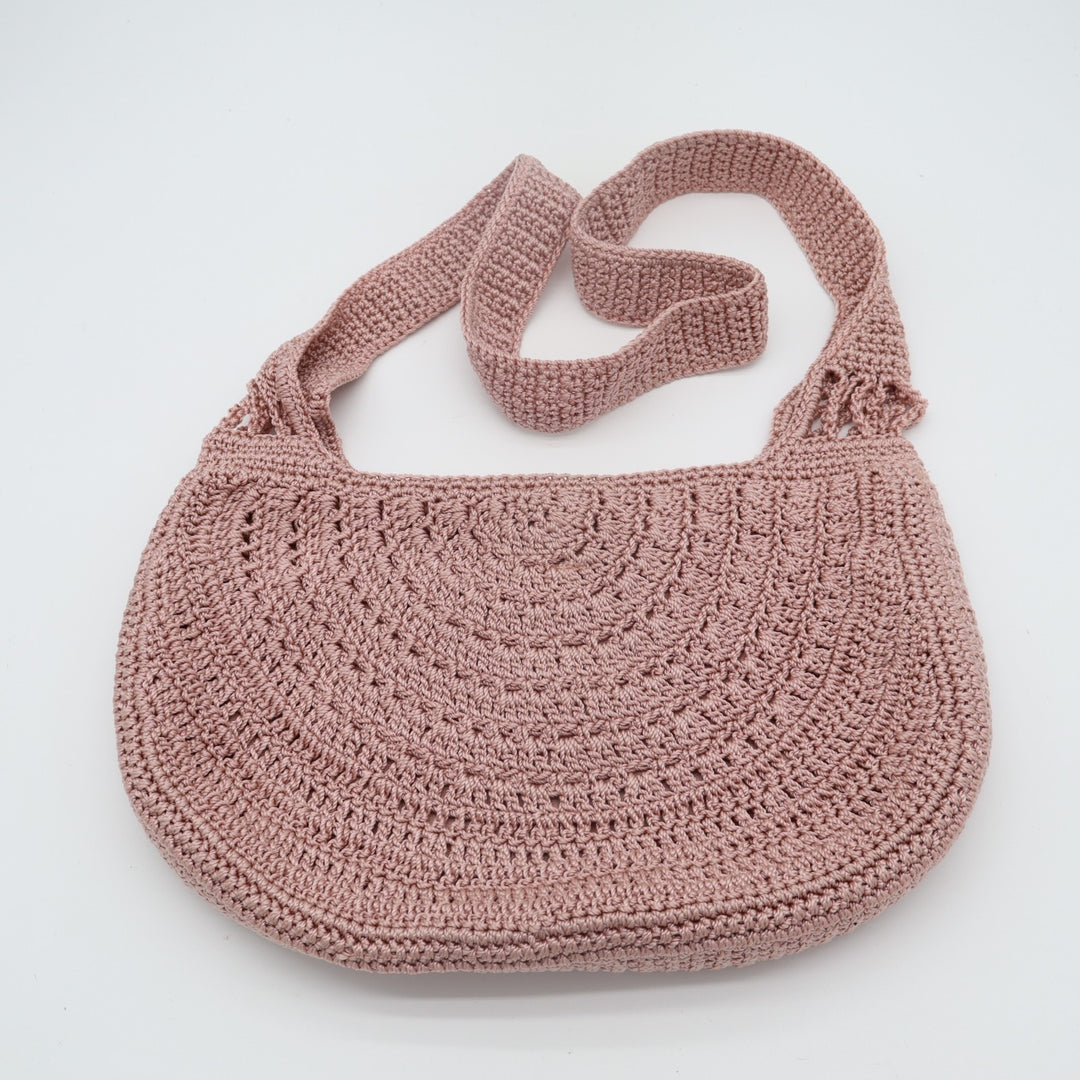 Womens Handbag Mauve Pink Crochet Knit Lined Boho Single Strap Shoulder Bag
