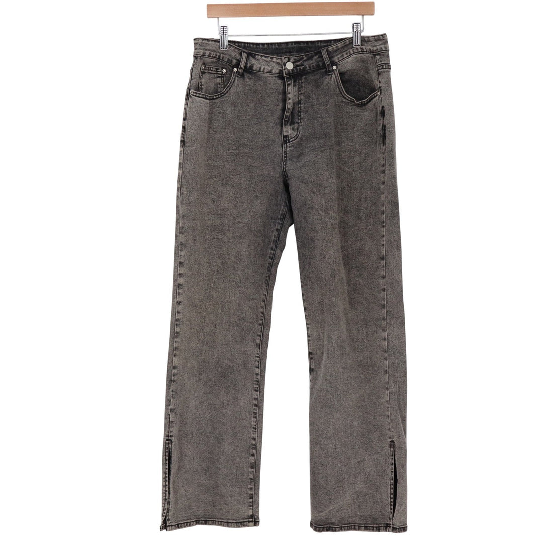 Unbranded Jeans Womens XL Straight Leg Gray Acid Wash Side Slit Denim Excellent