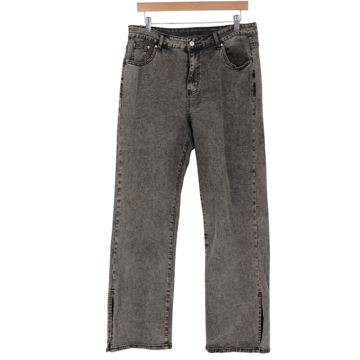 Unbranded Jeans Womens XL Straight Leg Gray Acid Wash Side Slit Denim Excellent