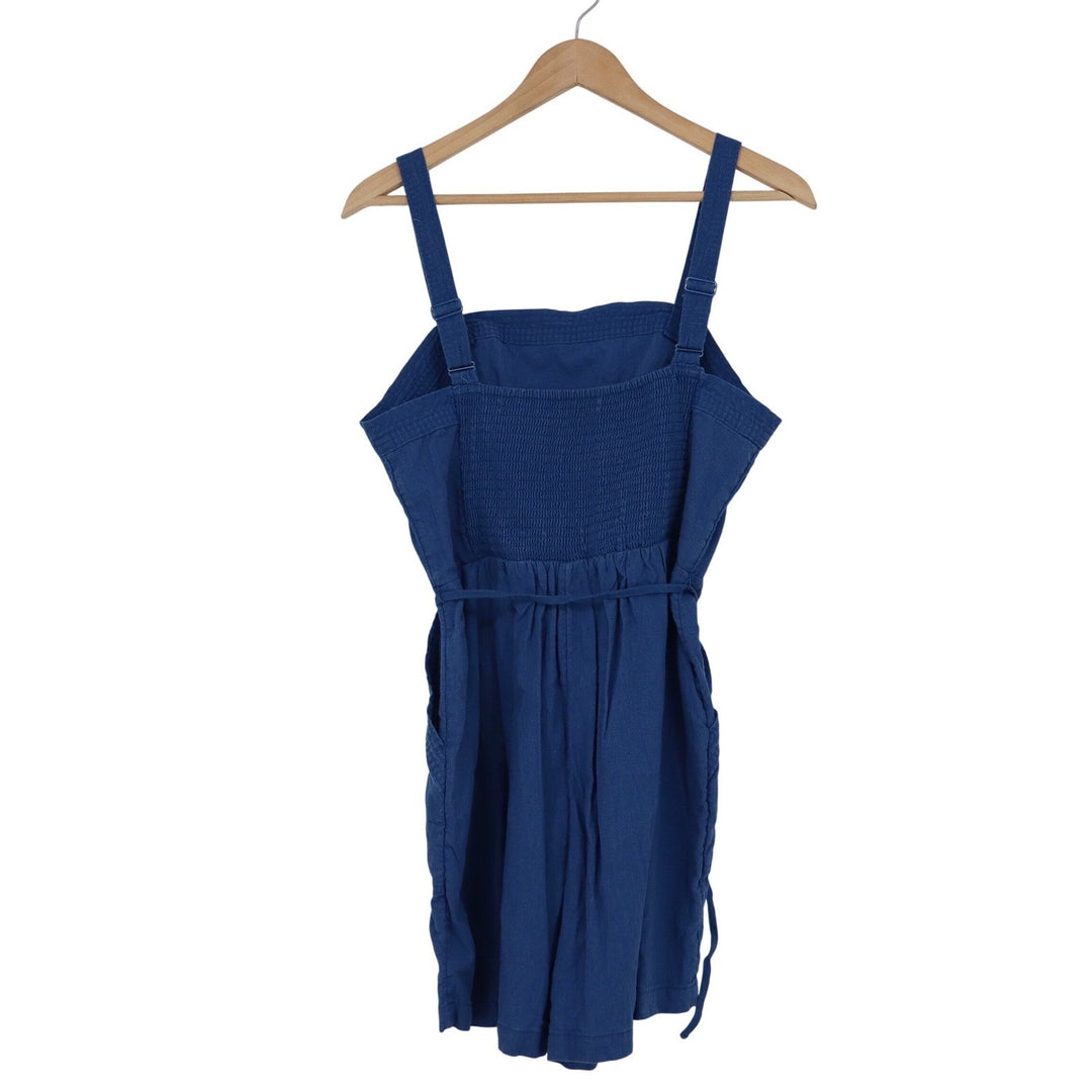 Old Navy Blue Linen Blend Romper Adjustable Straps Smocked Back Large
