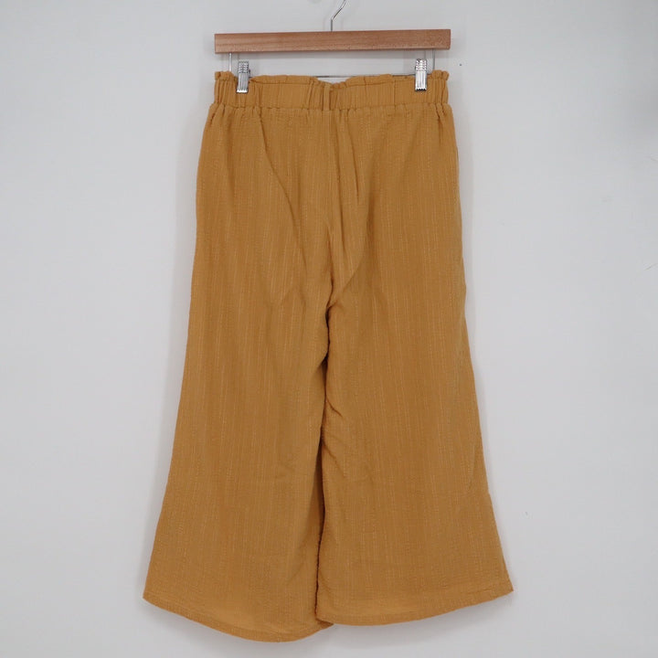 Lush Mustard Yellow Textured Wide Leg Crop Pants Elastic Waist Small
