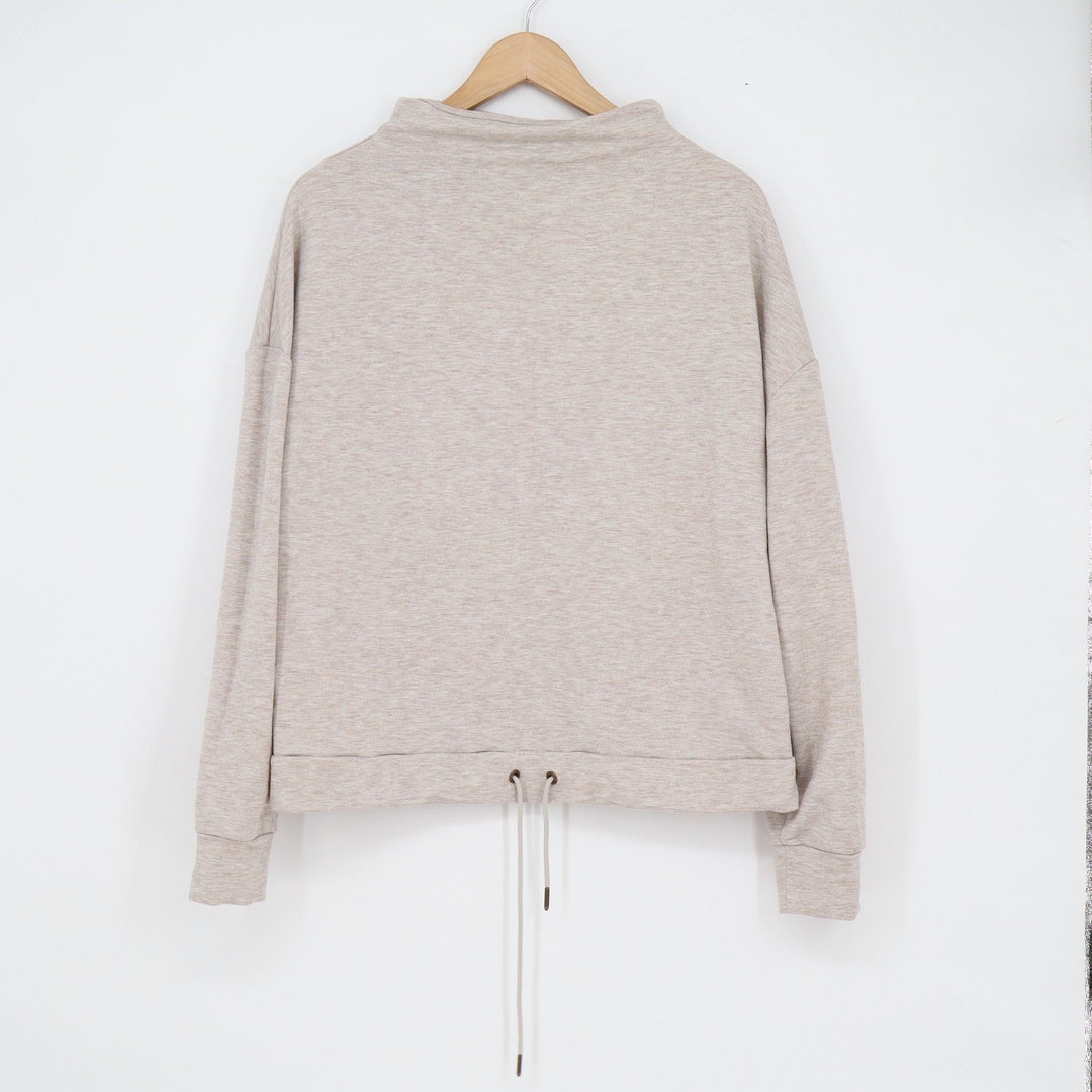 MPG Sport Womens Oatmeal Heather Funnel Neck Drawstring Hem Sweatshirt Large