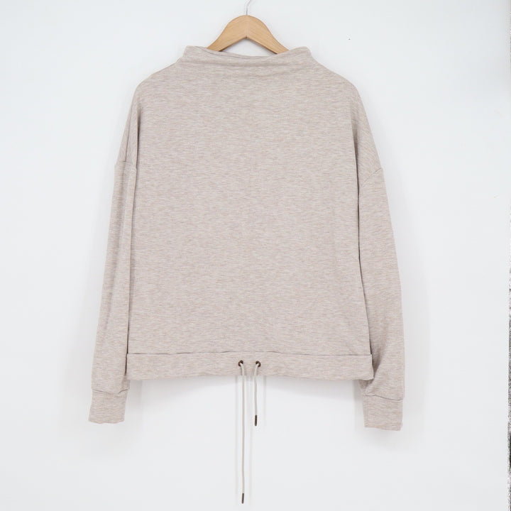 MPG Sport Womens Oatmeal Heather Funnel Neck Drawstring Hem Sweatshirt Large