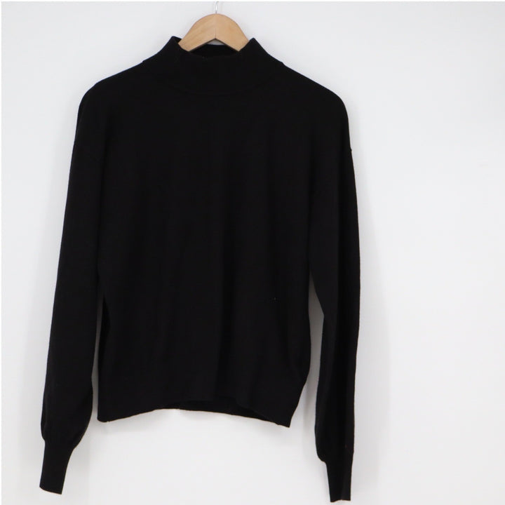 The Drop Womens Black Reversible Mock Neck V-Neck Wool Blend Sweater Large