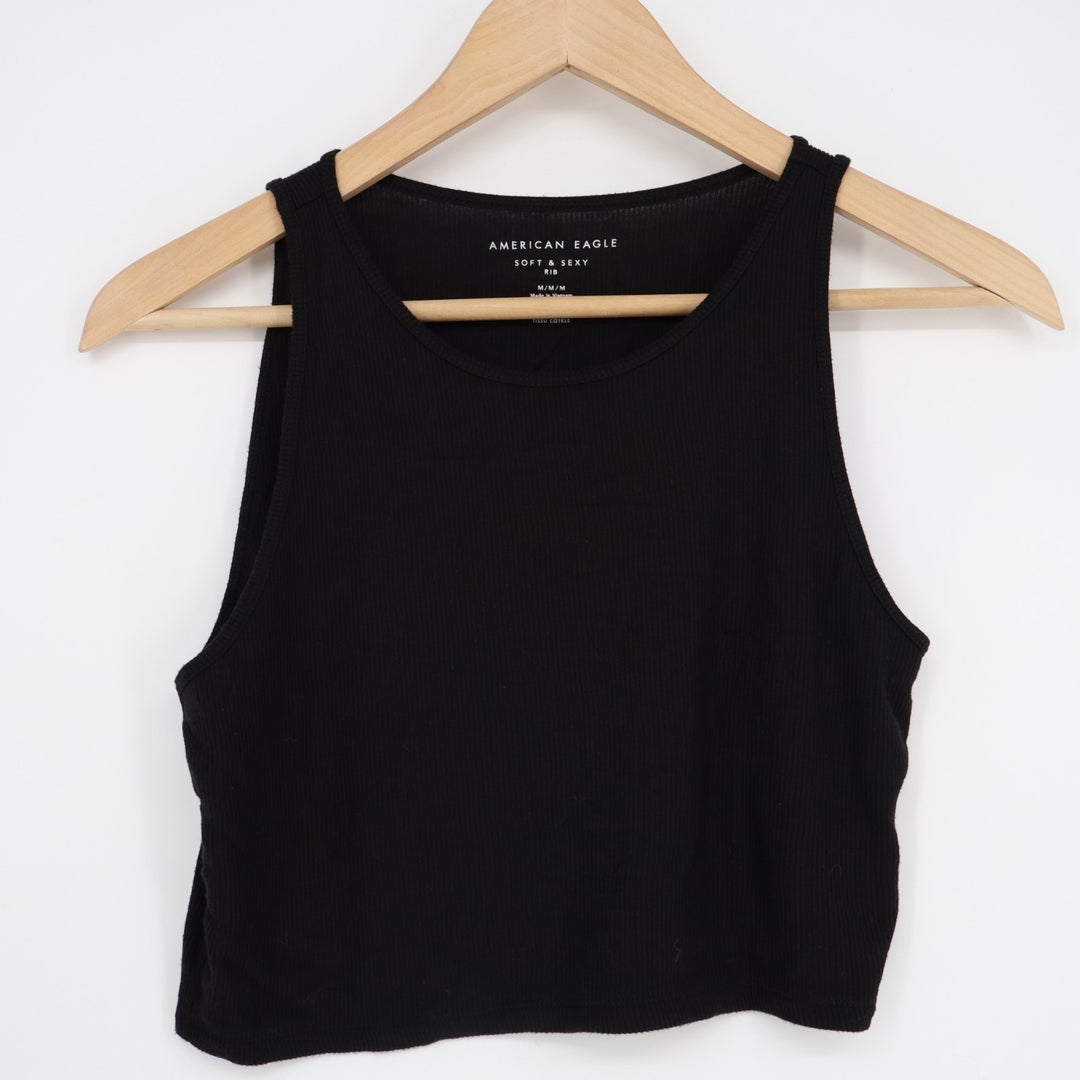 American Eagle Outfitters Soft & Sexy Crop Tank Top Womens Medium Black Ribbed