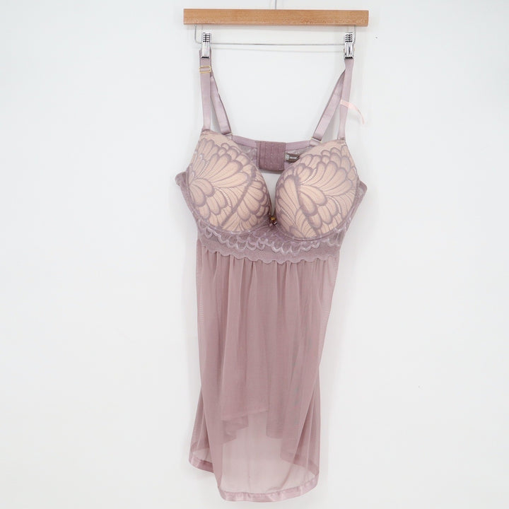 Daisy Fuentes Mauve Lace Push Up Babydoll Chemise Sheer Mesh Lingerie 1X