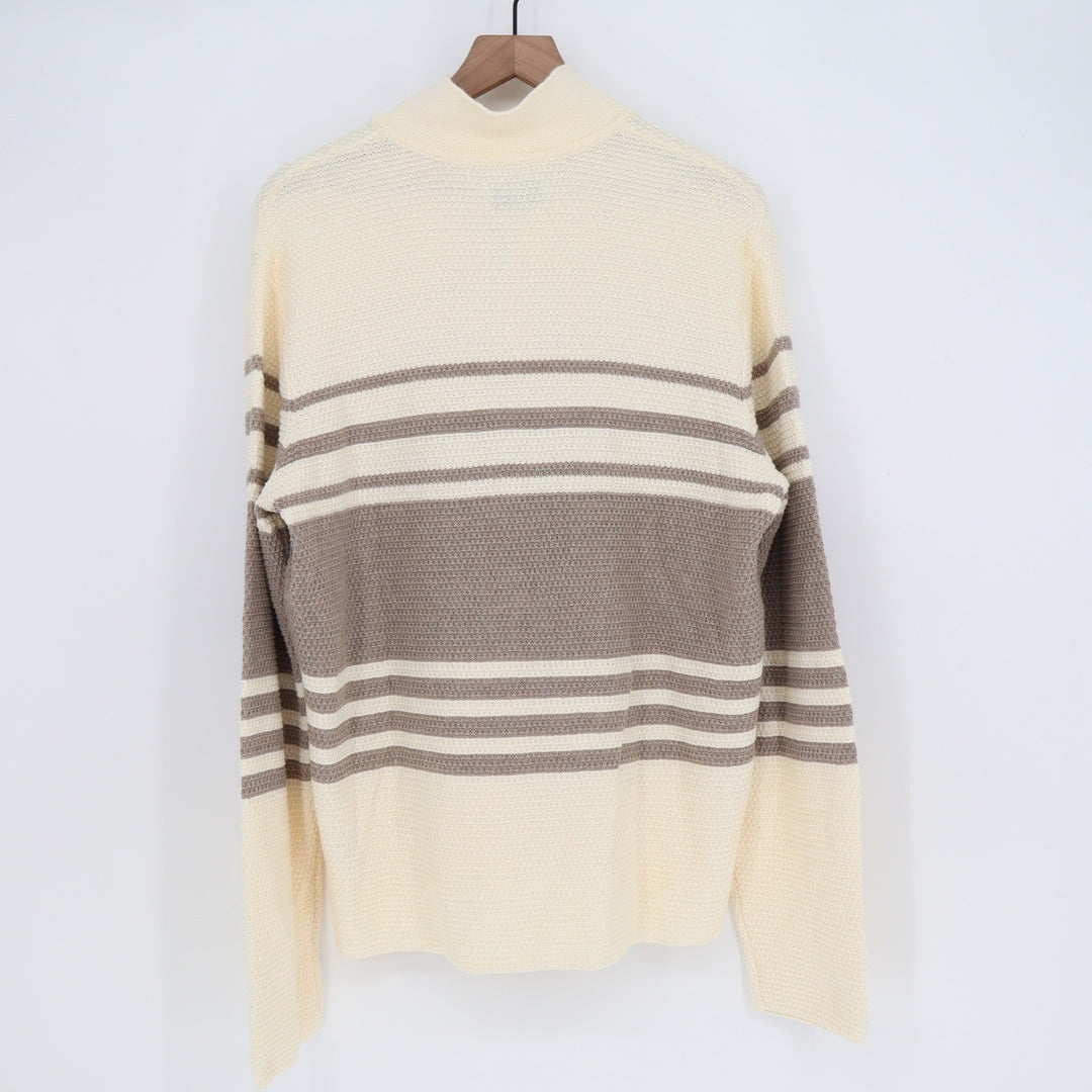 Old Navy Quarter Button Mock Neck Striped Waffle Knit Sweater Cream L NEW