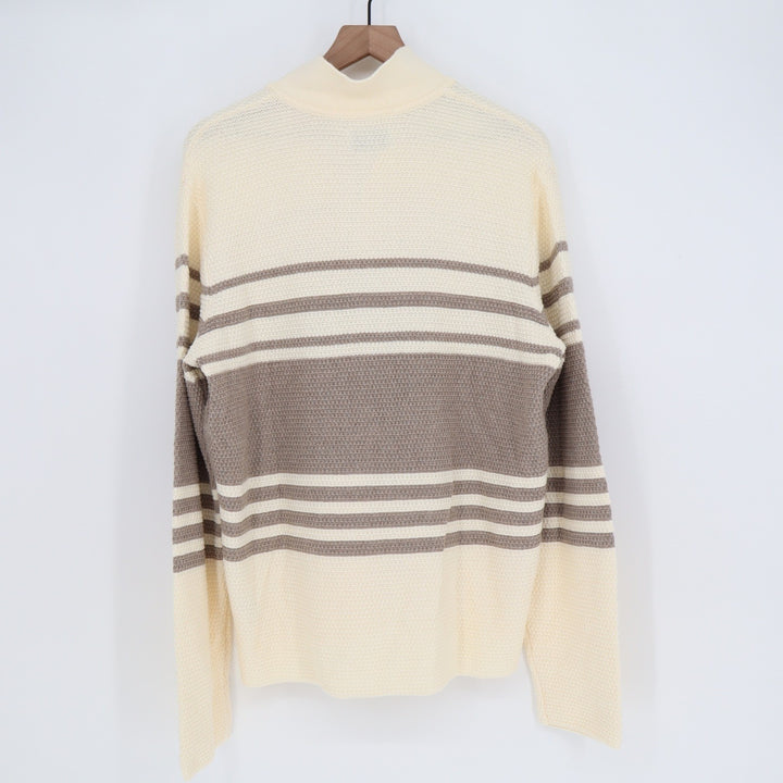 Old Navy Quarter Button Mock Neck Striped Waffle Knit Sweater Cream L NEW