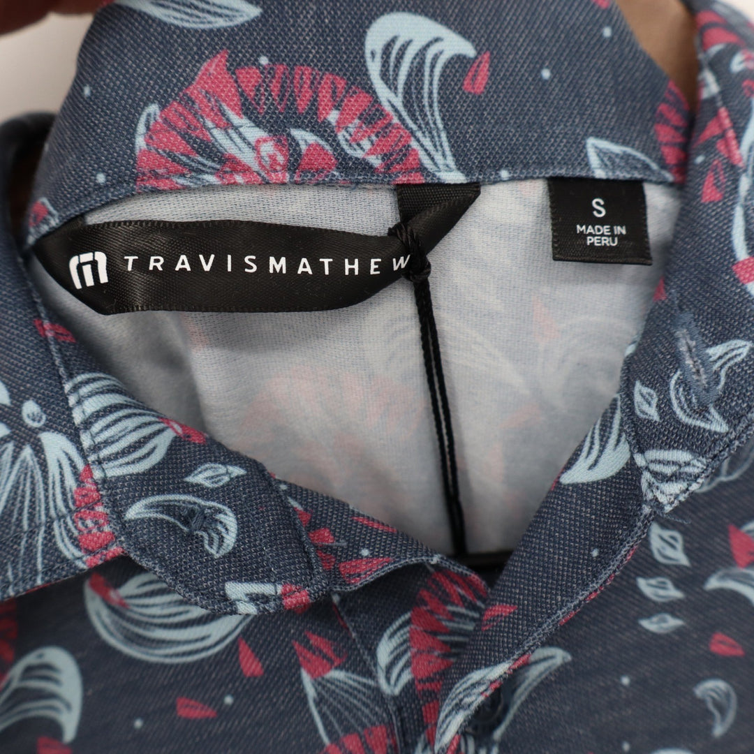 TravisMathew Mens Featherweight Flourish Floral Golf Polo Shirt Blue Pink S