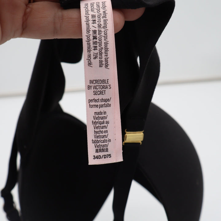Victorias Secret Incredible Perfect Shape Padded Underwire Bra Black 34D