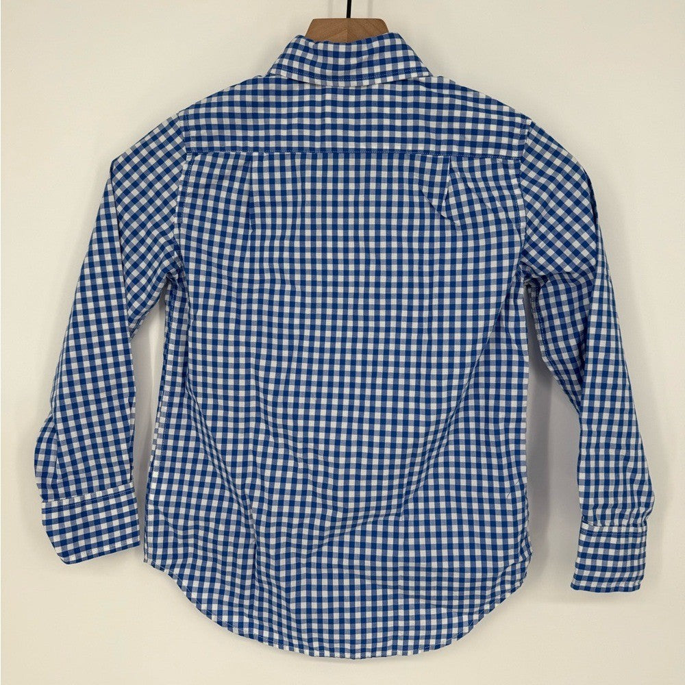 J.Crew Crewcuts Boy's Long-Sleeve Gingham Flex Cotton Poplin Shirt Size 6-7