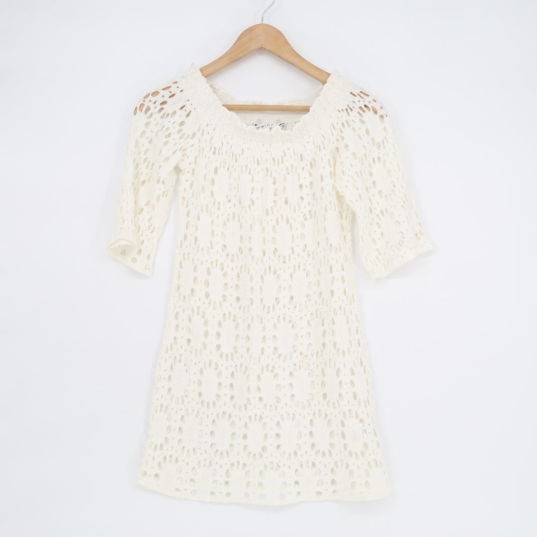 Trina Turk White Crochet Knit 100% Cotton Mini Dress Coverup Small