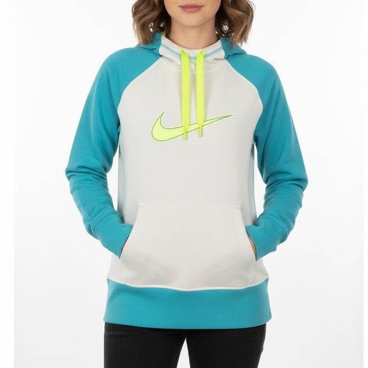 Nike Therma Fit Hoodie Turquoise White Neon Yellow Swoosh Pullover Size M