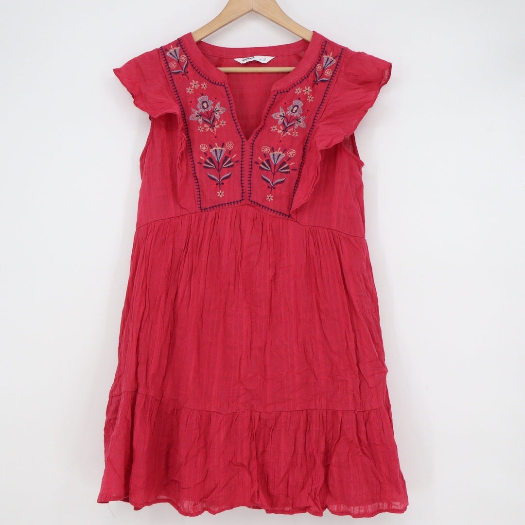 Sonoma Goods For Life Pink Embroidered Floral Babydoll Tiered Dress Medium
