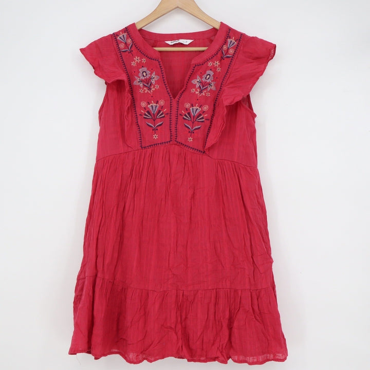 Sonoma Goods For Life Pink Embroidered Floral Babydoll Tiered Dress Medium