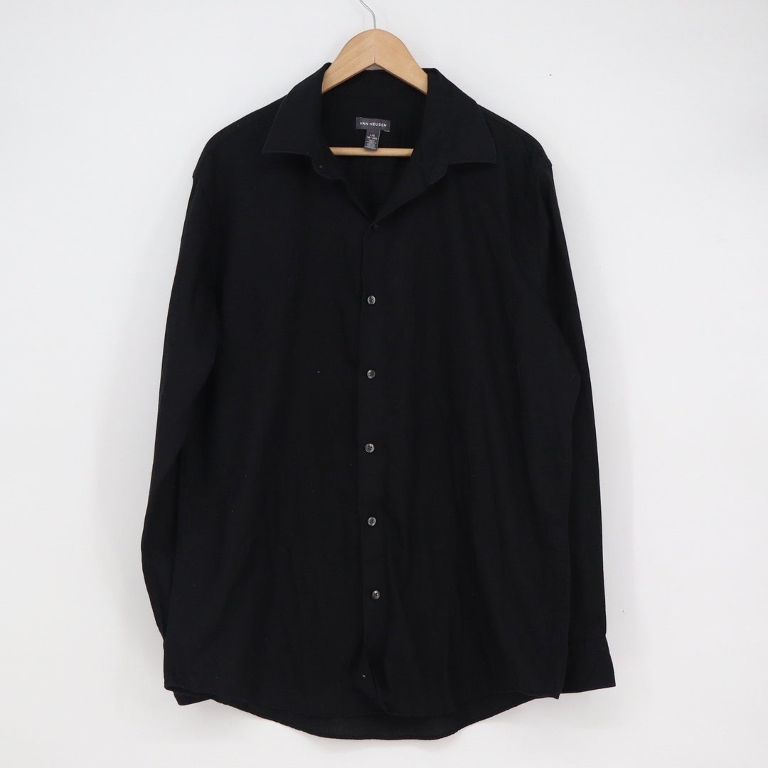 Van Heusen Mens Black Long Sleeve Button Down Shirt Size L 16-16.5