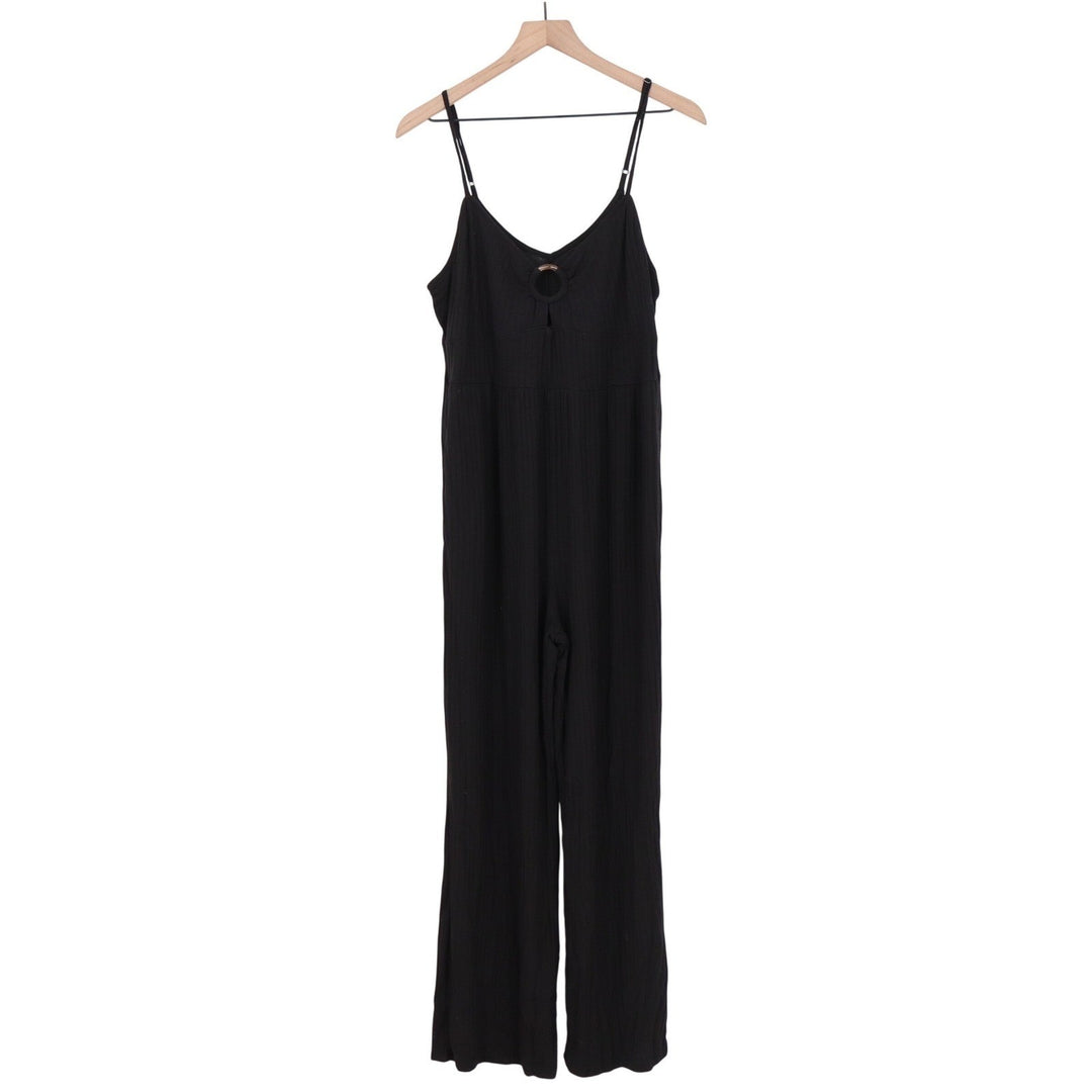SO Goods For Life Black Ribbed O-Ring Wide Leg Jumpsuit XL NWT