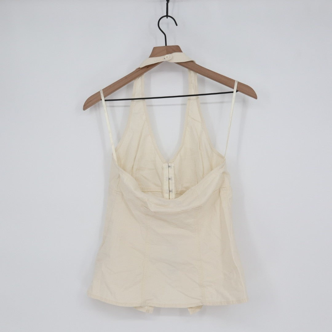 Urban Outfitters UO Sari Vest Women Small Off White Linen Hook & Eye Halter Neck