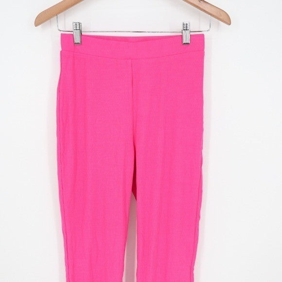 Naked Wardrobe Hot Pink Ribbed Knit Split Hem Pants XL