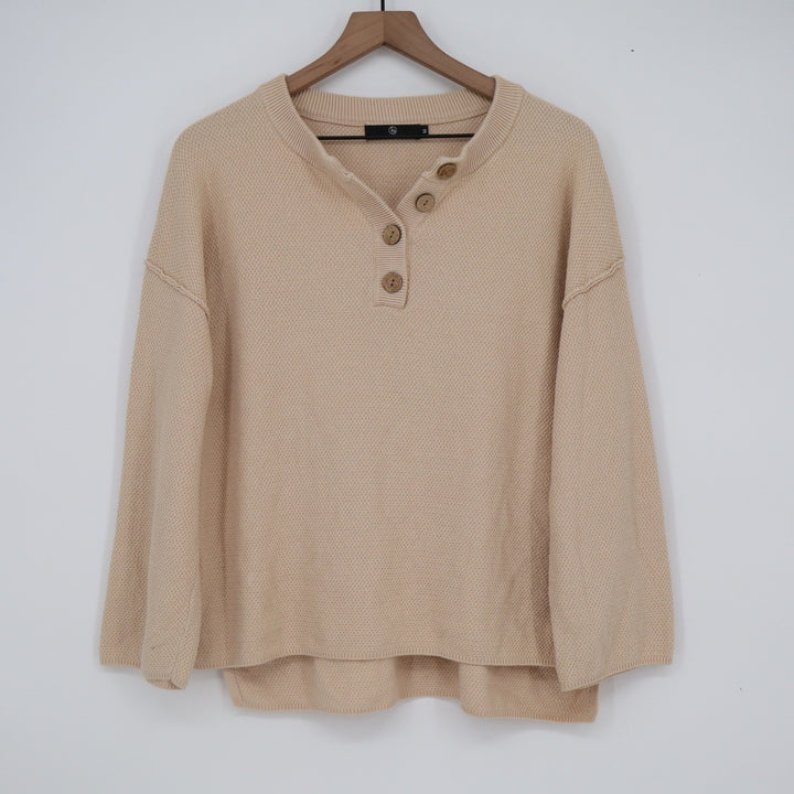 Lillusory Womens Oversized Henley Waffle Knit Sweater Tan Apricot Size M