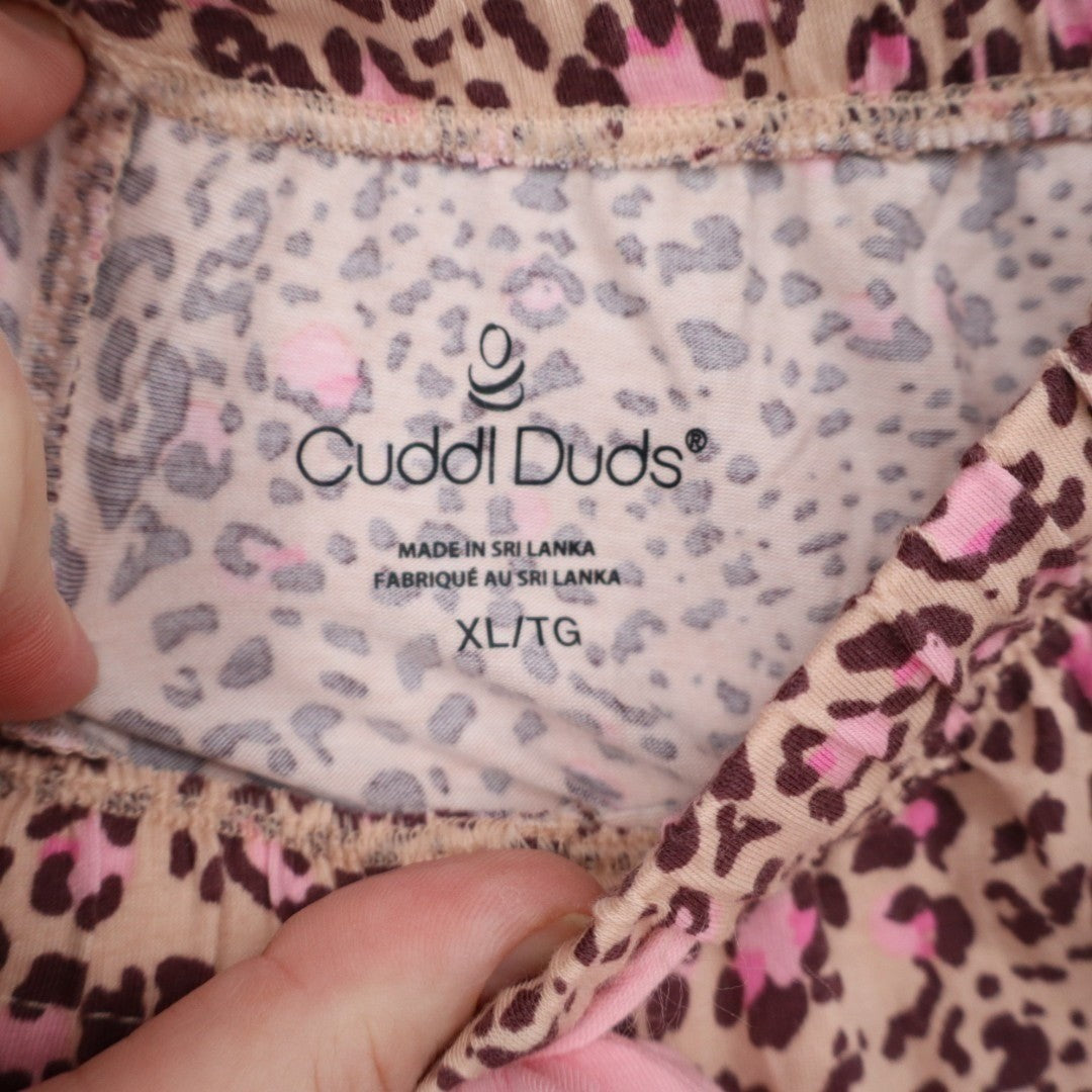 Cuddl Duds Pajama Pants Women XL Pink Stretch Leopard Print Drawstring Sleepwear
