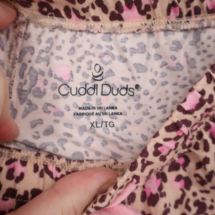 Cuddl Duds Pajama Pants Women XL Pink Stretch Leopard Print Drawstring Sleepwear